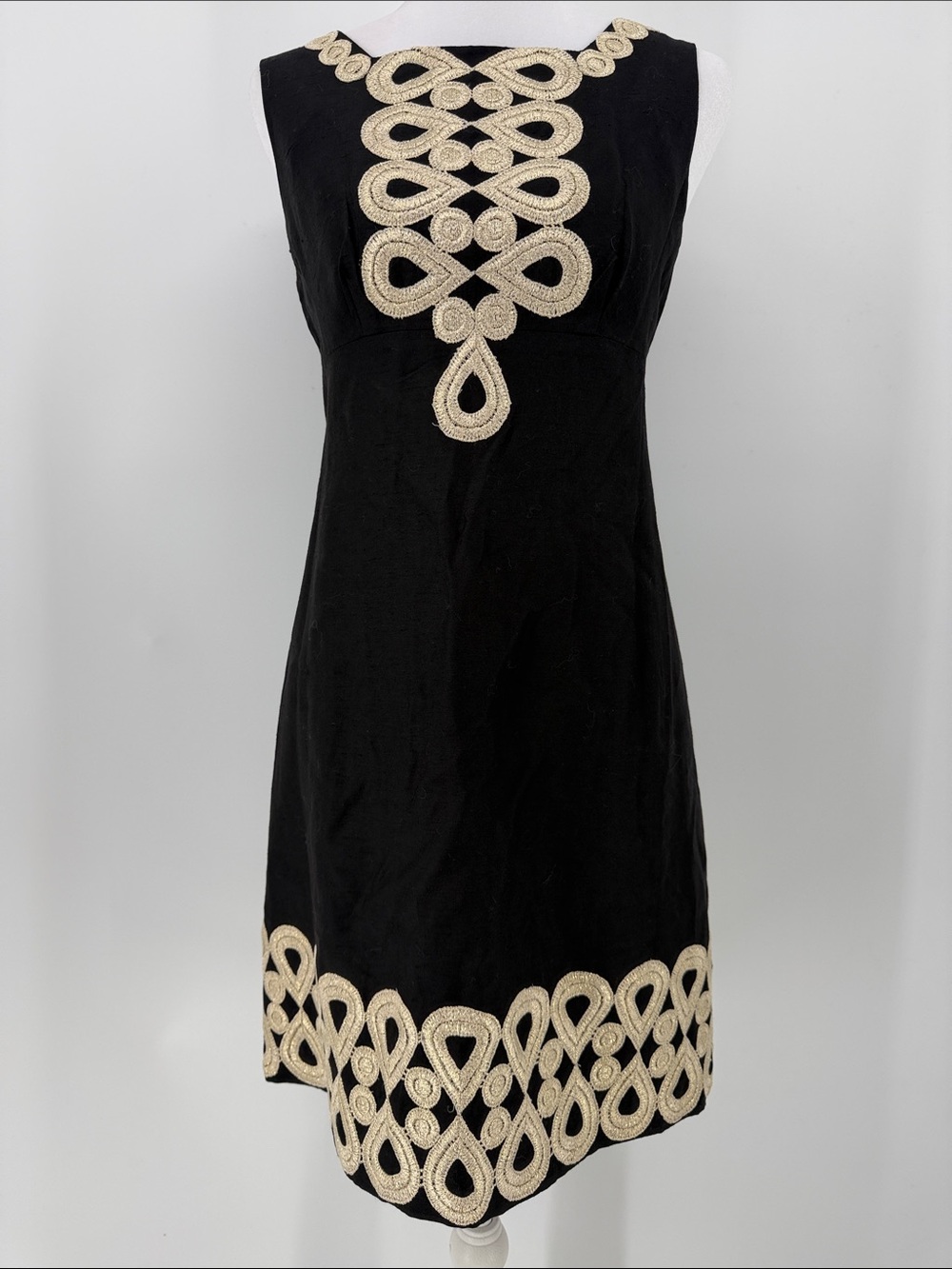 Lilly Pulitzer Black Gold Embroidered Shift Dress Size 2 Cocktail Party
